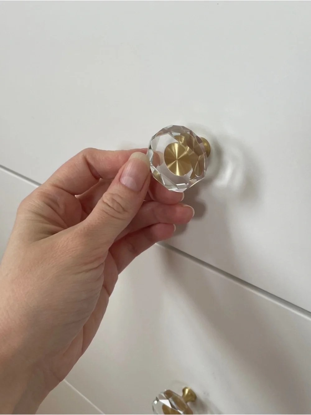 8 Crystal Faceted Cabinet Knobs with Gold Accent, clear gold